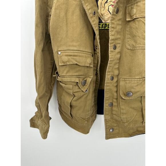 Seduka Brands Mens Brown Snap Button Jacket Size S Grunge Biker Utility - Picture 3 of 9